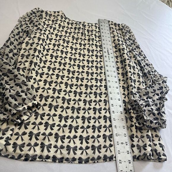 NWOT Talbots Black Cream Ruffle Bow Top Size Medium New - Picture 9 of 9